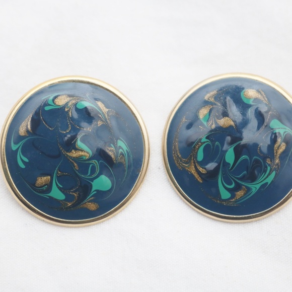 80s Vintage "TWENTY WEST" Large Patterned Earrings - Picture 2 of 4